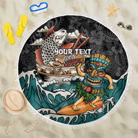 Personalized Japanese Koi Fish Ramen Beach Blanket Tiki Surfing Wagara Hibiscus Pattern LT9 One Size 150cm Black - Polynesian Pride