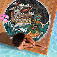 Personalized Japanese Koi Fish Ramen Beach Blanket Tiki Surfing Wagara Hibiscus Pattern LT9 - Polynesian Pride