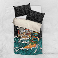 Personalized Japanese Koi Fish Ramen Bedding Set Tiki Surfing Wagara Hibiscus Pattern LT9 US Twin 172cm x 218cm Black - Polynesian Pride