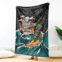 Personalized Japanese Koi Fish Ramen Blanket Tiki Surfing Wagara Hibiscus Pattern LT9 - Polynesian Pride