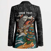 Personalized Japanese Koi Fish Ramen Blazer Tiki Surfing Wagara Hibiscus Pattern LT9 - Polynesian Pride