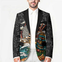 Personalized Japanese Koi Fish Ramen Blazer Tiki Surfing Wagara Hibiscus Pattern LT9 - Polynesian Pride