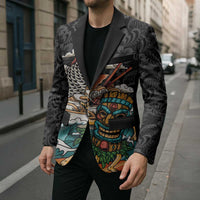 Personalized Japanese Koi Fish Ramen Blazer Tiki Surfing Wagara Hibiscus Pattern LT9 - Polynesian Pride