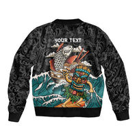 Personalized Japanese Koi Fish Ramen Bomber Jacket Tiki Surfing Wagara Hibiscus Pattern LT9 - Polynesian Pride