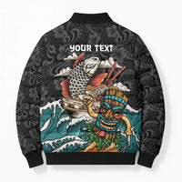 Personalized Japanese Koi Fish Ramen Bomber Puffer Jacket Tiki Surfing Wagara Hibiscus Pattern LT9 - Polynesian Pride