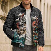 Personalized Japanese Koi Fish Ramen Bomber Puffer Jacket Tiki Surfing Wagara Hibiscus Pattern LT9 - Polynesian Pride