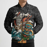 Personalized Japanese Koi Fish Ramen Bomber Puffer Jacket Tiki Surfing Wagara Hibiscus Pattern LT9 - Polynesian Pride