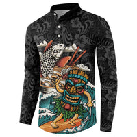 Personalized Japanese Koi Fish Ramen Button Sweatshirt Tiki Surfing Wagara Hibiscus Pattern LT9 - Polynesian Pride