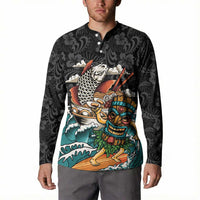 Personalized Japanese Koi Fish Ramen Button Sweatshirt Tiki Surfing Wagara Hibiscus Pattern LT9 - Polynesian Pride