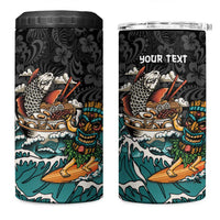 Personalized Japanese Koi Fish Ramen 4 in 1 Can Cooler Tumbler Tiki Surfing Wagara Hibiscus Pattern LT9 One Size: 16 oz Black - Polynesian Pride