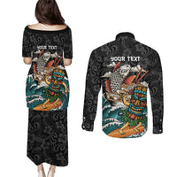 Personalized Japanese Koi Fish Ramen Couples Matching Puletasi and Long Sleeve Button Shirt Tiki Surfing Wagara Hibiscus Pattern LT9 - Polynesian Pride