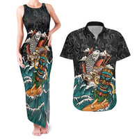 Personalized Japanese Koi Fish Ramen Couples Matching Tank Maxi Dress and Hawaiian Shirt Tiki Surfing Wagara Hibiscus Pattern