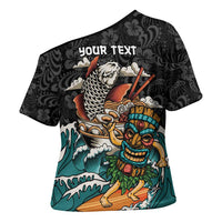 Personalized Japanese Koi Fish Ramen Cross Shoulder Shirt Tiki Surfing Wagara Hibiscus Pattern LT9 - Polynesian Pride