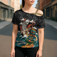 Personalized Japanese Koi Fish Ramen Cross Shoulder Shirt Tiki Surfing Wagara Hibiscus Pattern LT9 - Polynesian Pride