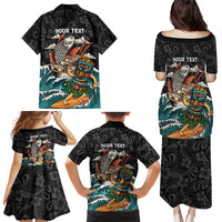 Personalized Japanese Koi Fish Ramen Family Matching Puletasi and Hawaiian Shirt Tiki Surfing Wagara Hibiscus Pattern LT9 - Polynesian Pride