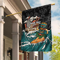 Personalized Japanese Koi Fish Ramen Garden Flag Tiki Surfing Wagara Hibiscus Pattern LT9 House Flag Black - Polynesian Pride
