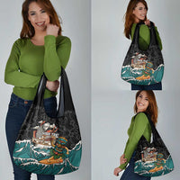Personalized Japanese Koi Fish Ramen Grocery Bag Tiki Surfing Wagara Hibiscus Pattern LT9 - Polynesian Pride