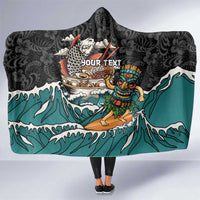 Personalized Japanese Koi Fish Ramen Hooded Blanket Tiki Surfing Wagara Hibiscus Pattern LT9 One Size Black - Polynesian Pride