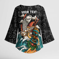 Personalized Japanese Koi Fish Ramen Kimono Sleeve Blouse Tiki Surfing Wagara Hibiscus Pattern LT9 - Polynesian Pride