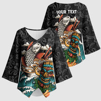 Personalized Japanese Koi Fish Ramen Kimono Sleeve Blouse Tiki Surfing Wagara Hibiscus Pattern LT9 - Polynesian Pride