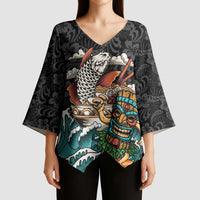 Personalized Japanese Koi Fish Ramen Kimono Sleeve Blouse Tiki Surfing Wagara Hibiscus Pattern LT9 - Polynesian Pride