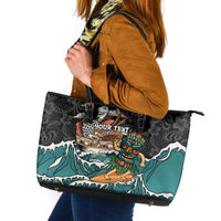 Personalized Japanese Koi Fish Ramen Leather Tote Bag Tiki Surfing Wagara Hibiscus Pattern LT9 Black - Polynesian Pride