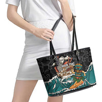 Personalized Japanese Koi Fish Ramen Leather Tote Bag Tiki Surfing Wagara Hibiscus Pattern LT9 - Polynesian Pride