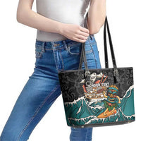 Personalized Japanese Koi Fish Ramen Leather Tote Bag Tiki Surfing Wagara Hibiscus Pattern LT9 - Polynesian Pride