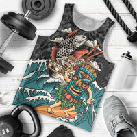 Personalized Japanese Koi Fish Ramen Men Tank Top Tiki Surfing Wagara Hibiscus Pattern LT9 - Polynesian Pride