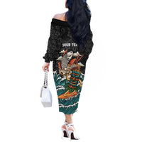 Personalized Japanese Koi Fish Ramen Off The Shoulder Long Sleeve Dress Tiki Surfing Wagara Hibiscus Pattern LT9 - Polynesian Pride