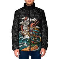 Personalized Japanese Koi Fish Ramen Padded Jacket Tiki Surfing Wagara Hibiscus Pattern LT9 Men Black - Polynesian Pride