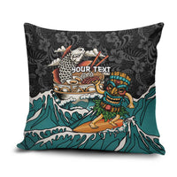 Personalized Japanese Koi Fish Ramen Pillow Cover Tiki Surfing Wagara Hibiscus Pattern LT9 Black - Polynesian Pride