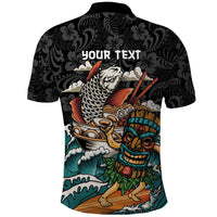 Personalized Japanese Koi Fish Ramen Polo Shirt Tiki Surfing Wagara Hibiscus Pattern LT9 - Polynesian Pride