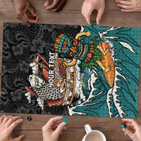 Personalized Japanese Koi Fish Ramen Puzzle Tiki Surfing Wagara Hibiscus Pattern LT9 - Polynesian Pride