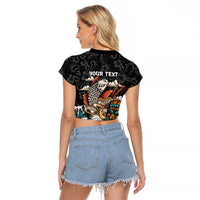 Personalized Japanese Koi Fish Ramen Raglan Cropped T Shirt Tiki Surfing Wagara Hibiscus Pattern LT9 - Polynesian Pride