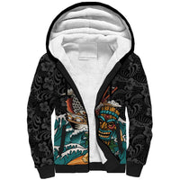 Personalized Japanese Koi Fish Ramen Sherpa Hoodie Tiki Surfing Wagara Hibiscus Pattern LT9 Unisex Black - Polynesian Pride