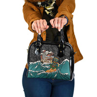 Personalized Japanese Koi Fish Ramen Shoulder Handbag Tiki Surfing Wagara Hibiscus Pattern LT9 One Size Black - Polynesian Pride