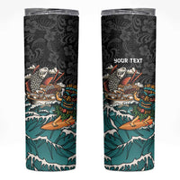 Personalized Japanese Koi Fish Ramen Skinny Tumbler Tiki Surfing Wagara Hibiscus Pattern LT9 Black - Polynesian Pride