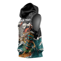 Personalized Japanese Koi Fish Ramen Sleeveless Hoodie Tiki Surfing Wagara Hibiscus Pattern LT9 - Polynesian Pride