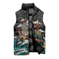 Personalized Japanese Koi Fish Ramen Sleeveless Puffer Jacket Tiki Surfing Wagara Hibiscus Pattern LT9 - Polynesian Pride