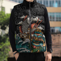 Personalized Japanese Koi Fish Ramen Sleeveless Puffer Jacket Tiki Surfing Wagara Hibiscus Pattern LT9 - Polynesian Pride