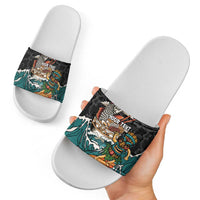 Personalized Japanese Koi Fish Ramen Slide Sandals Tiki Surfing Wagara Hibiscus Pattern LT9 - Polynesian Pride