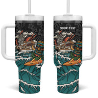 Personalized Japanese Koi Fish Ramen Tumbler With Handle Tiki Surfing Wagara Hibiscus Pattern LT9 One Size: 40 oz Black - Polynesian Pride