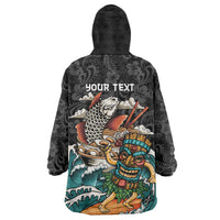 Personalized Japanese Koi Fish Ramen Wearable Blanket Hoodie Tiki Surfing Wagara Hibiscus Pattern LT9 - Polynesian Pride