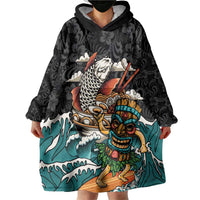 Personalized Japanese Koi Fish Ramen Wearable Blanket Hoodie Tiki Surfing Wagara Hibiscus Pattern LT9 - Polynesian Pride