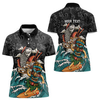 Personalized Japanese Koi Fish Ramen Women Polo Shirt Tiki Surfing Wagara Hibiscus Pattern LT9 - Polynesian Pride