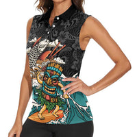Personalized Japanese Koi Fish Ramen Women Sleeveless Polo Shirt Tiki Surfing Wagara Hibiscus Pattern LT9 - Polynesian Pride