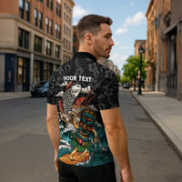 Personalized Japanese Koi Fish Ramen Zipper Polo Shirt Tiki Surfing Wagara Hibiscus Pattern LT9 - Polynesian Pride