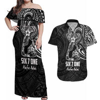Black Guam Latte Stone Tribal Tattoo Couples Matching Off Shoulder Maxi Dress and Hawaiian Shirt Hafa Adai Six 7 One