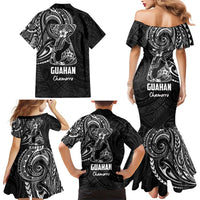 Black Guam Latte Stone Tribal Tattoo Family Matching Mermaid Dress and Hawaiian Shirt Hafa Adai Six 7 One